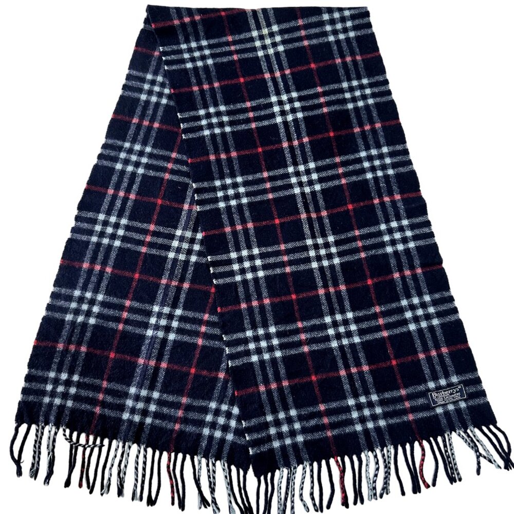 Burberrys Classic Check Scarf Black 100% Cashmere Unisex Scarf Made In England
